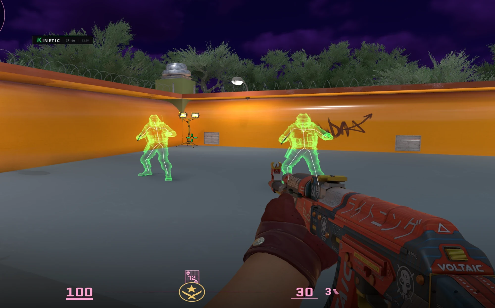 Glow and skeleton on two bots with a skinned AK.